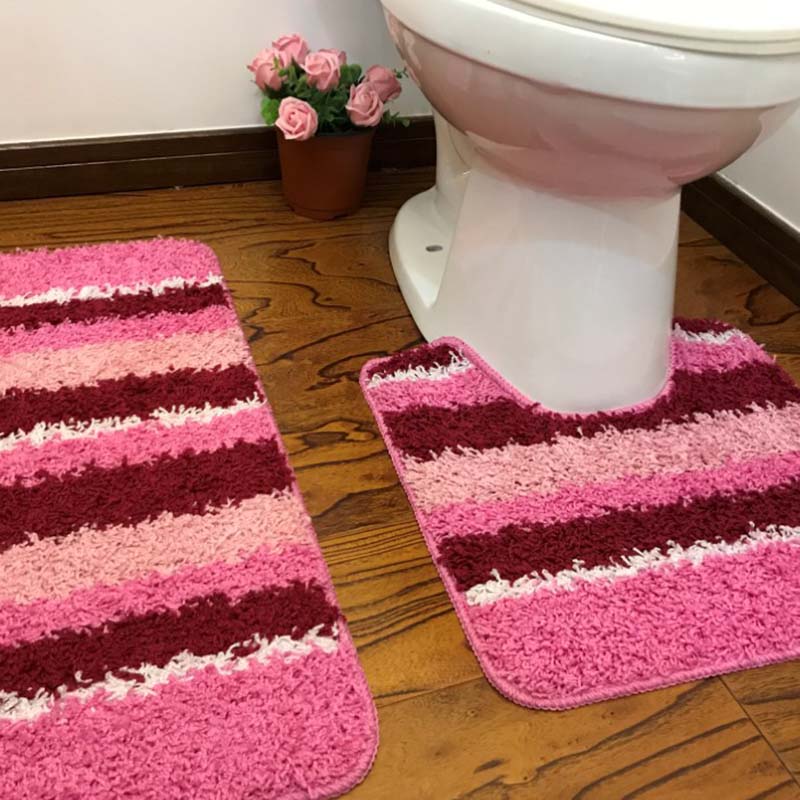 2 pieces Anti-slip PP frizzy toilet carpet